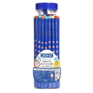 Doms Groove Super Dark HB/2 Graphite Pencils Jar Pack | Innovative Groove For Perfect Grip | Free Pencil, Eraser, Sharpner & Scale | Ideal For Sketching & Drawing | Pack of 30 Pencils